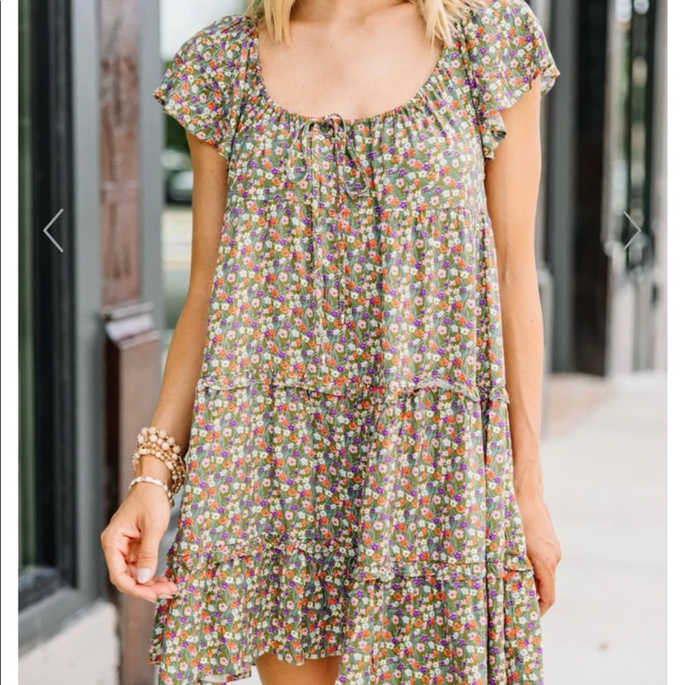 Green floral baby doll dress
